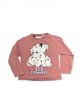 ZARA Disney 101 Dalmatians Kids Long Sleeve Graphic Tee Crew Neck Knit Pink 6